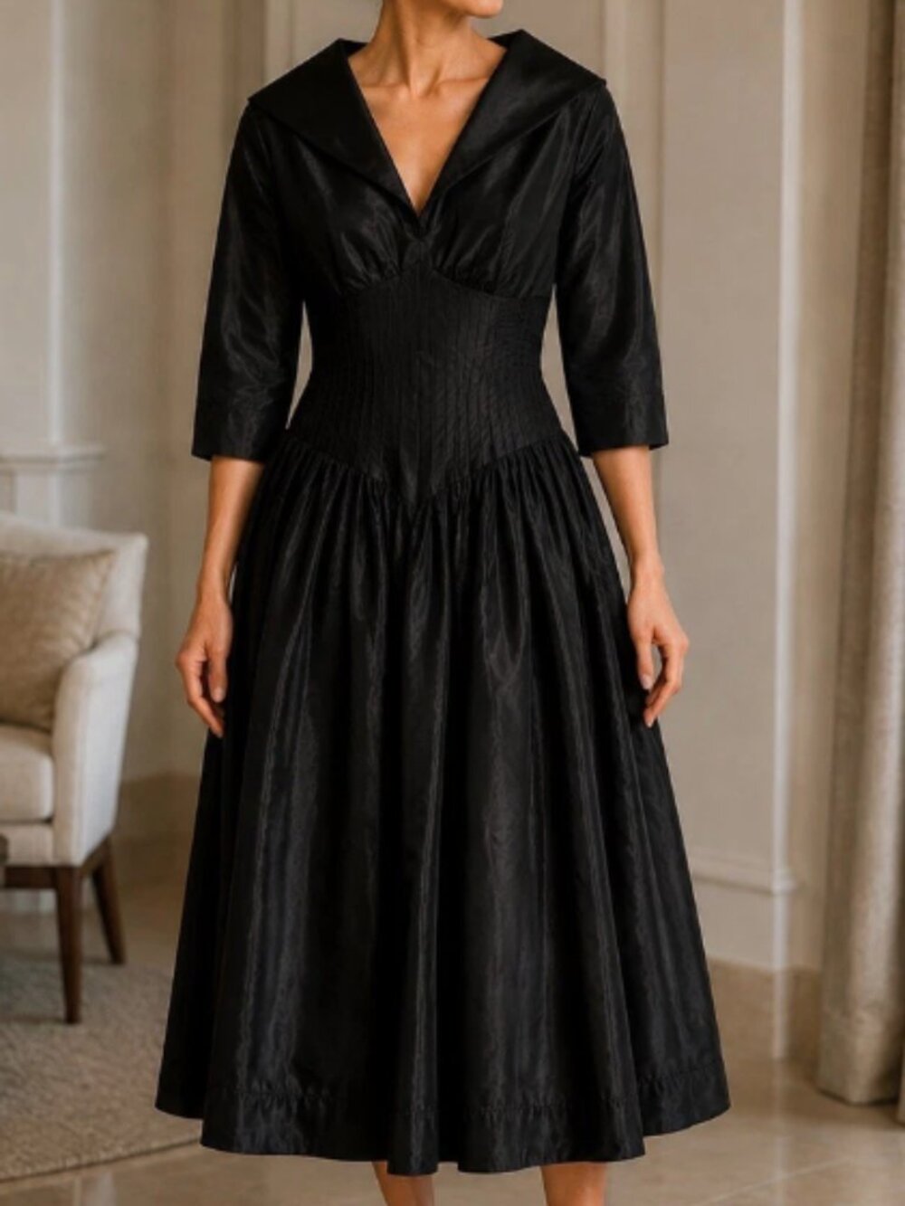 Rickie Freeman for Teri Jon 100% Silk Midnight Blue Dress 12 Lined, Full Skirt